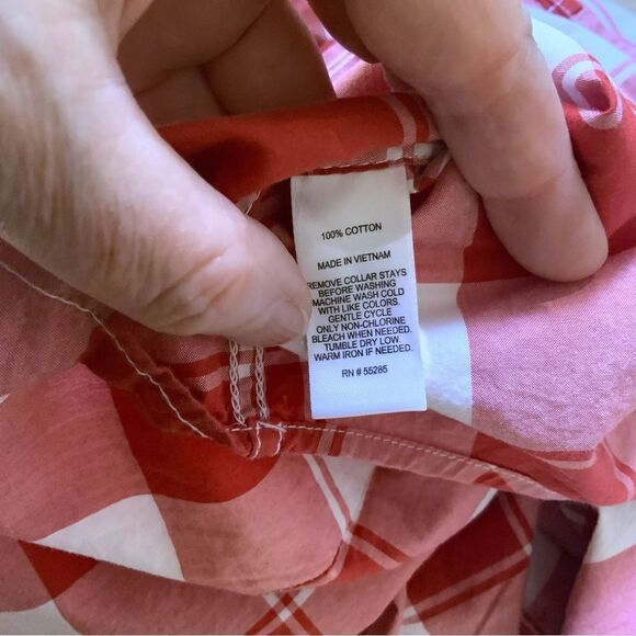 EXPRESS Men’s Size XL Cotton Fitted Plaid Snap Front Shirt Red And White Check - Picture 8 of 9